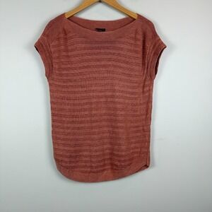 Talbots Top Women's XS Burnt Orange 100% Linen Loose Knit Cap Sleeve Blouse Boho